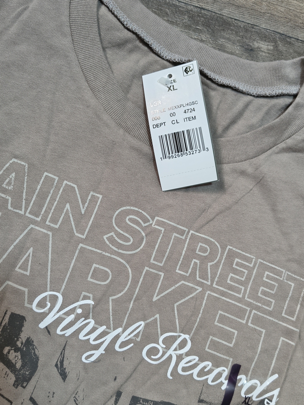Graphic Tee with Vinyl Records Print - Taupe